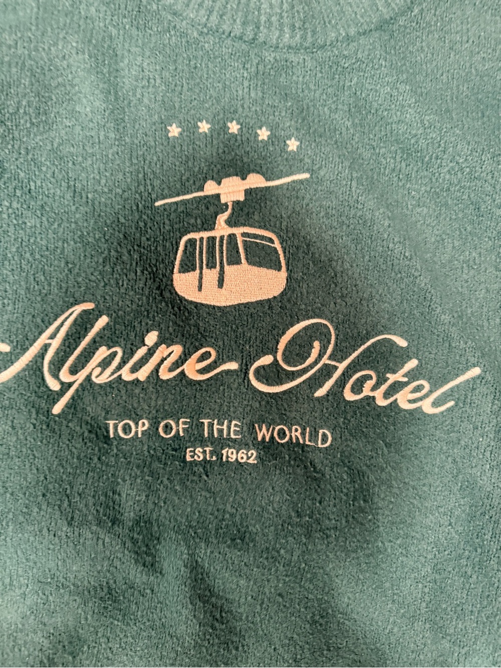 Alpine green Crewneck Sweater with Alpine Hotel Graphic Sz L - Picture 2 of 4